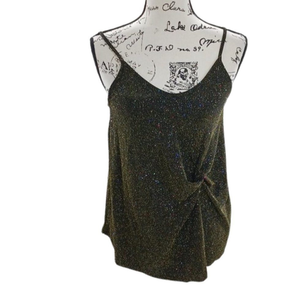 Altar'd State Tank Top Camisole Glam Sparkly V Neck Party Black Gold Size S